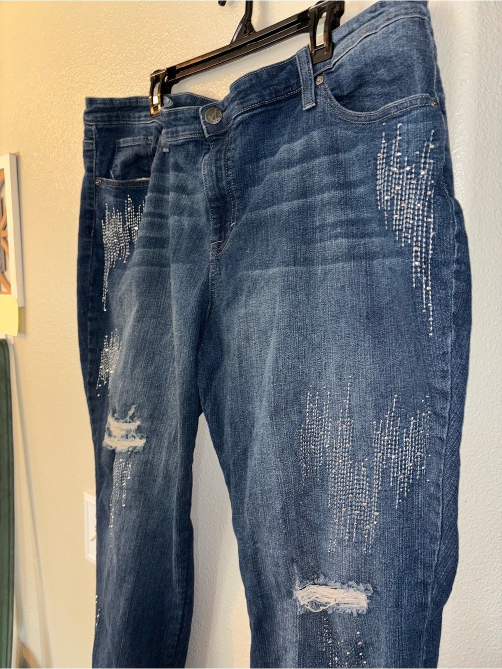 Style & Co Plus Size 22W Frosty Shimmer Embellished Distressed Boyfriend Jeans - Picture 3 of 7
